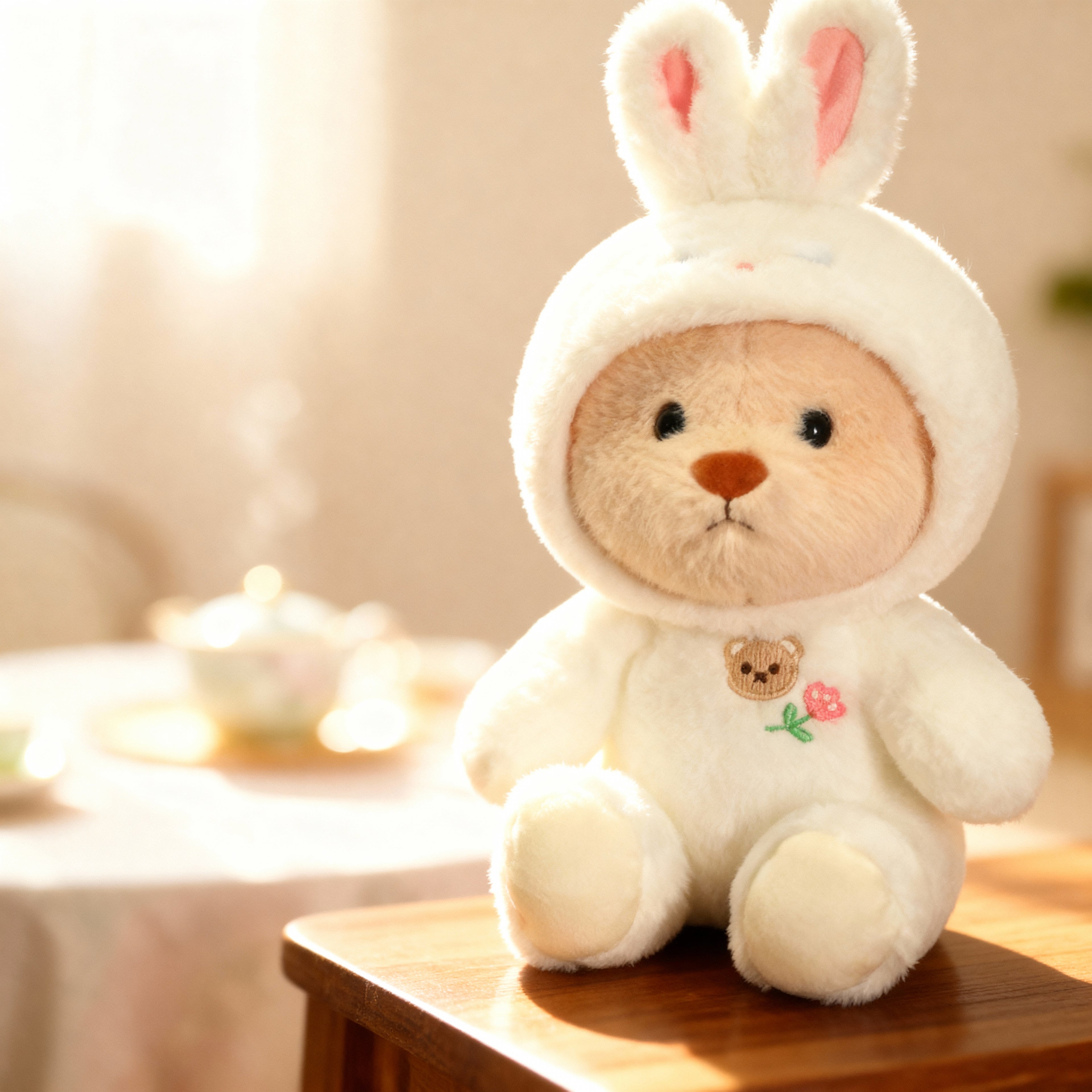 Ručne robený plyšový medvedík - Biely zajačik